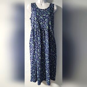 Vintage 1980s Blue Floral Sleeveless Knit Dress - Women's Small